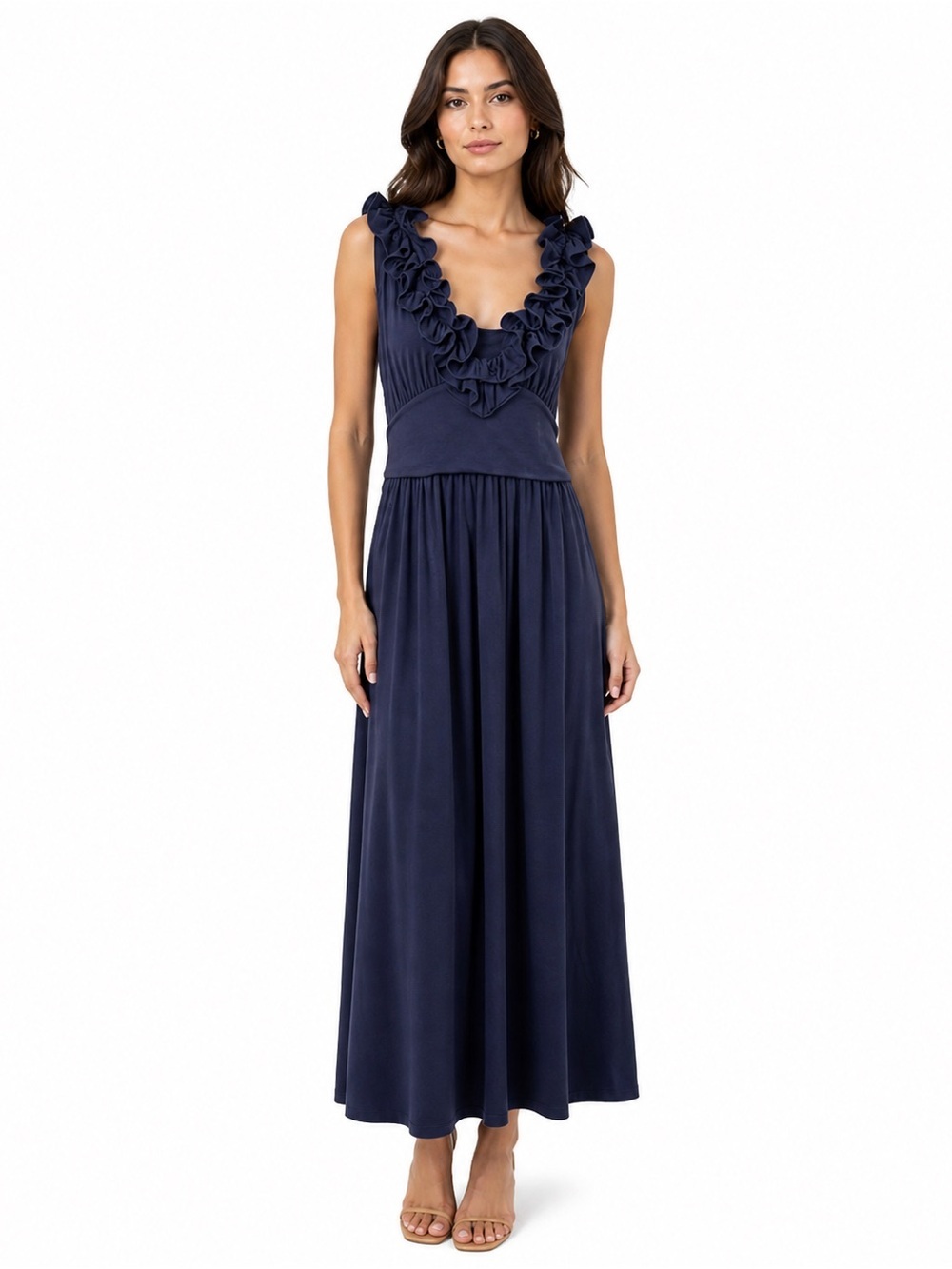 NEW Lilly Pulitzer Leena Midi Dress Navy Blue Ruffles Sleeveless Summer Small